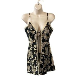 Victoria’s Secret Womens Sm Floral Robe Short Length Lace‎ Trim Tie Front Slinky